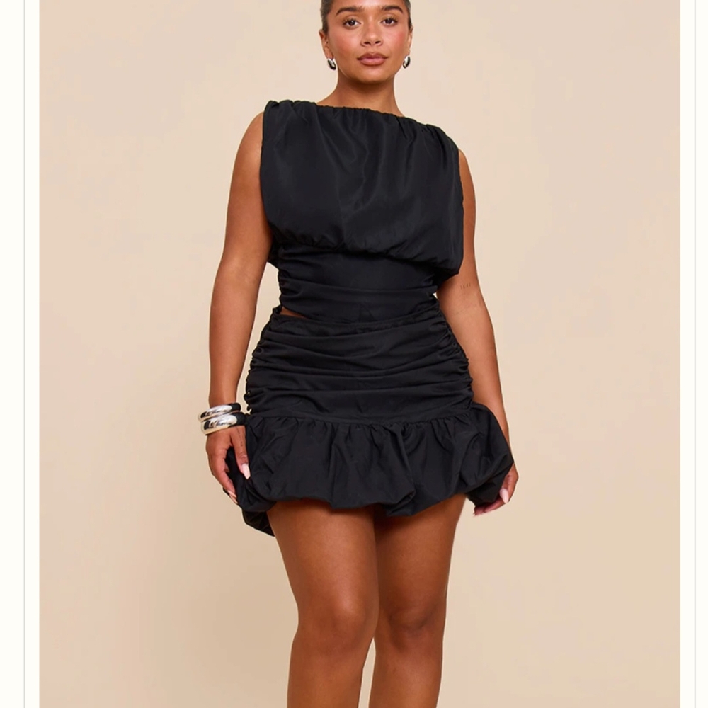 PrettyLittleThing Black Ruched Skirt Set